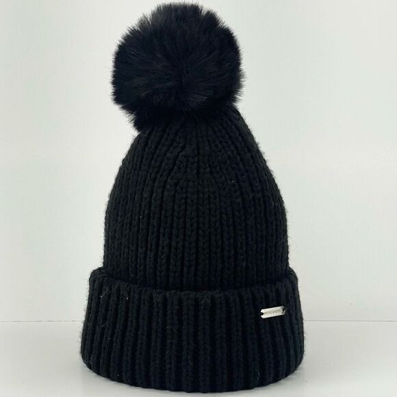 Steve‎ Madden Black Knit Winter Ball Beanie - Picture 1 of 4